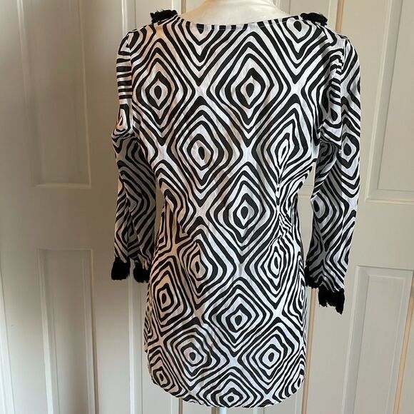 Mudpie Kendall Tunic Pool Tile Black White Tassle Cover Up Medium 8-10 - Picture 7 of 9